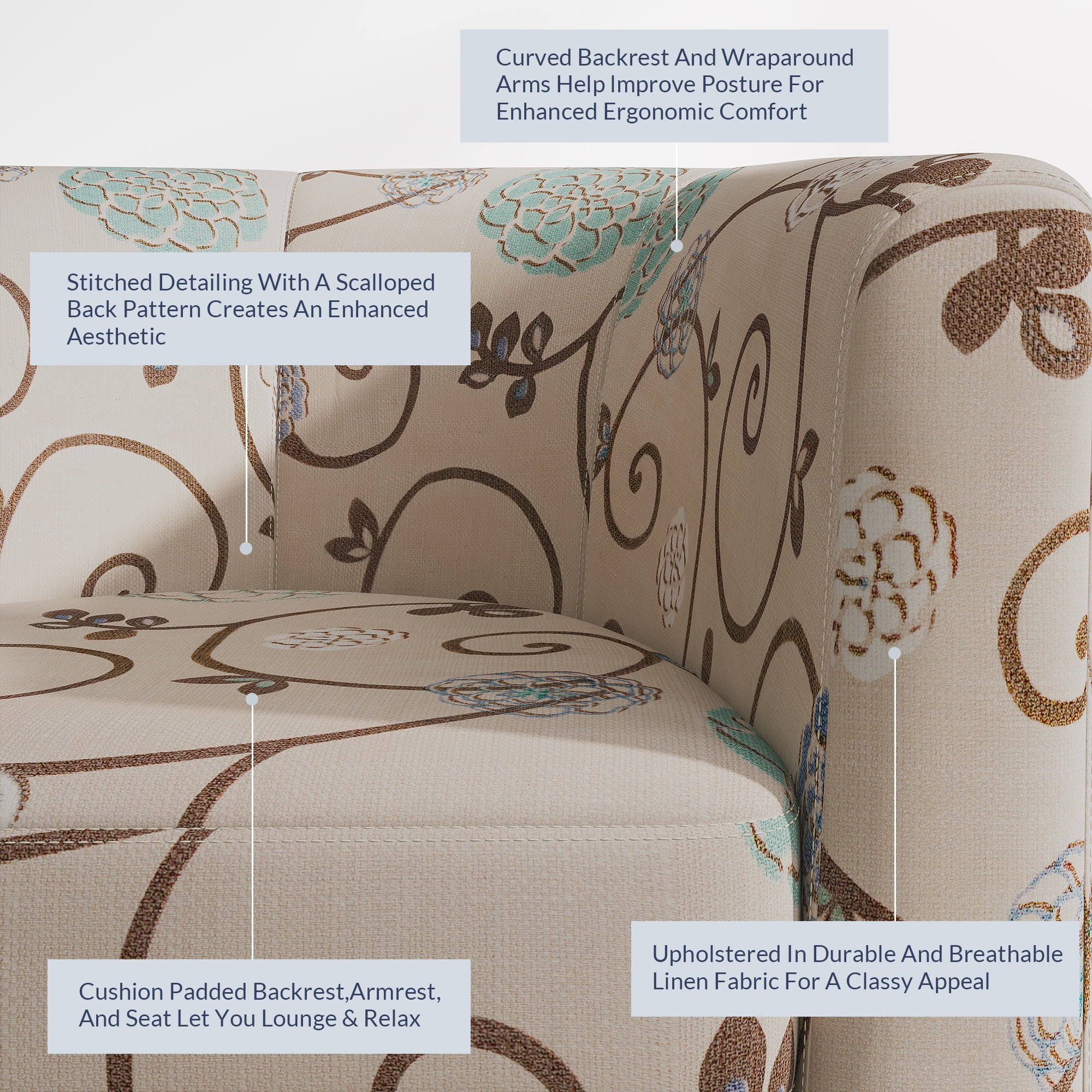 BELLEZE Accent Arm Club Chairs in Linen Fabric Set of 2 - Highland (Floral Print)