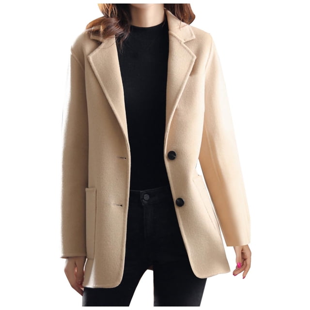 Pompotops Women Business Attire Solid Color Pocket Button Long Sleeve Cardigan Top Jacket Coat Clearance