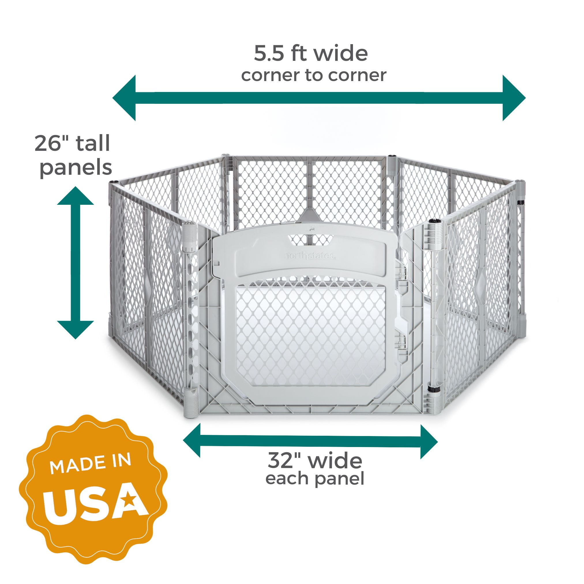North States MyPet Plastic Petyard Plus Indoor and Outdoor Playpen for Small and Medium Dogs, Gray
