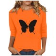 thumbnail image 1 of Dadaria Chemise Orange pour Femmes Hauts Manches 3/4 T-Shirt Col Rond Grande Taille Tee Été Chandail Blouses S, 1 of 5