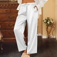 thumbnail image 4 of Women's Silk Satin Pajama Pants Loose Fit Lounge Wide Leg Elastic Waist Comfy Sleepwear Drawstring with Pockets White, 4 of 8