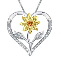 KDSJSXW Sterling Silver Necklace Sunflower Necklace for Women Girlfriend Sunflower Heart Crystal Pendant Necklace Jewelry Gifts for Christmas Birthday Mother's Day Gift (Silver,One Size)