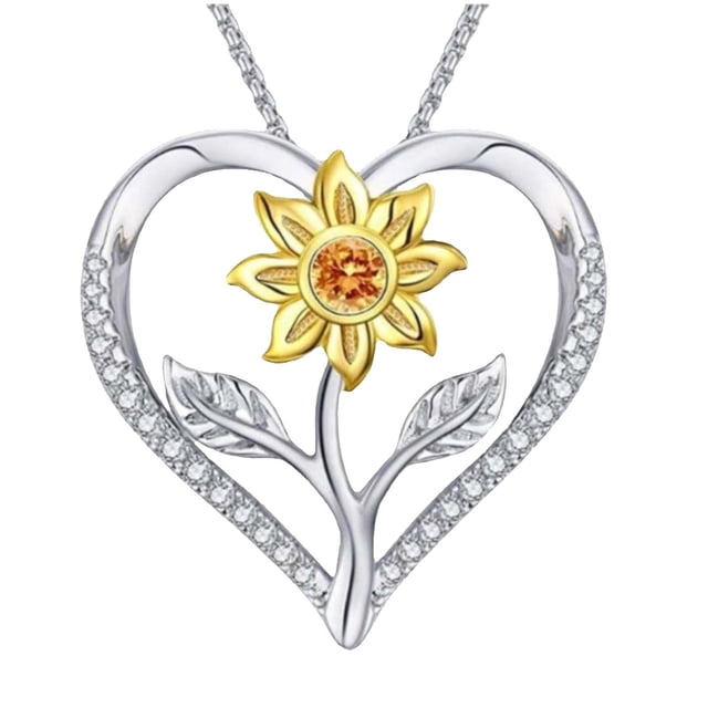 Collar de girasol para las mujeres novia girasol corazón de cristal colgante collar de joyería de regalos para Navidad Día de cumpleaños de regalo