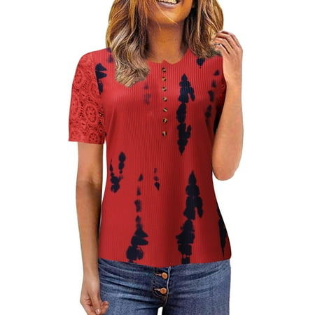 

Fsqjgq Womens Long Sleeve Shirt Simple Lace Solid Casual Color T-Shirt Short-Sleeved Summer Top Collar Women s Blouse Scrub Long Sleeve Undershirt Women Polyester Red L