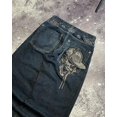 thumbnail image 4 of Pantalones vaqueros holgados de estilo retro Y2K con bolsillos y bordados de calaveras, diseño moderno, cintura alta, botones, pierna recta y ancha, 4 of 5