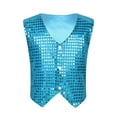 thumbnail image 3 of LiiYii Kids Boys Girls Sparkly Sequins Waistcoat Button Down Vest Jacket Hip Hop Jazz Dance Choir Light Blue 130, 3 of 8