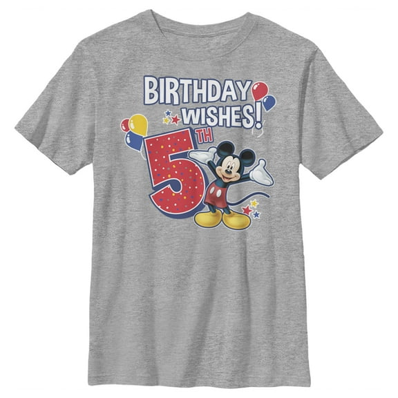 Boy's Mickey & Friends Mickey Mouse 5th Birthday Wishes Graphic Tee Athletic Heather Medium