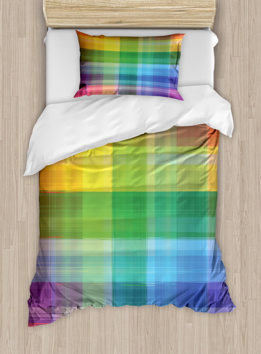 Vintage Rainbow Twin Size Duvet Cover Set, Retro Plaid Design Checkered ...