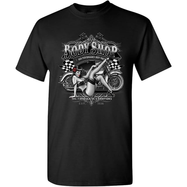 playera retro Body Shop Chopper sexy Pin-up Girl Route 66 Biker para hombre