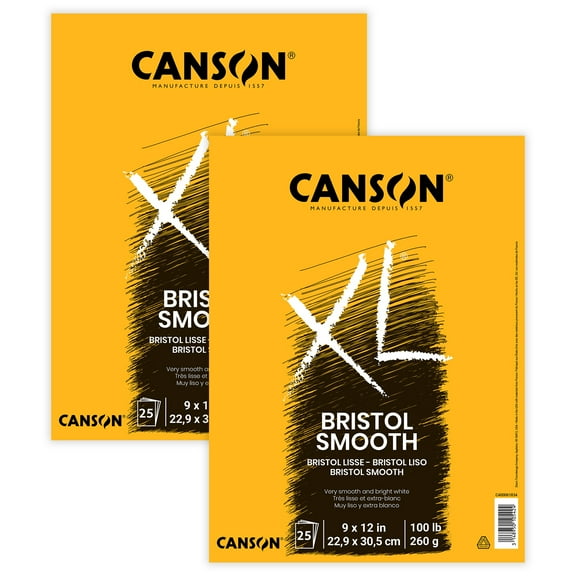 Canson XL Series Bristol Pad, Smooth Finish, Foldover Binding, 25 Sheet, 9x12 inch, Pack of 2