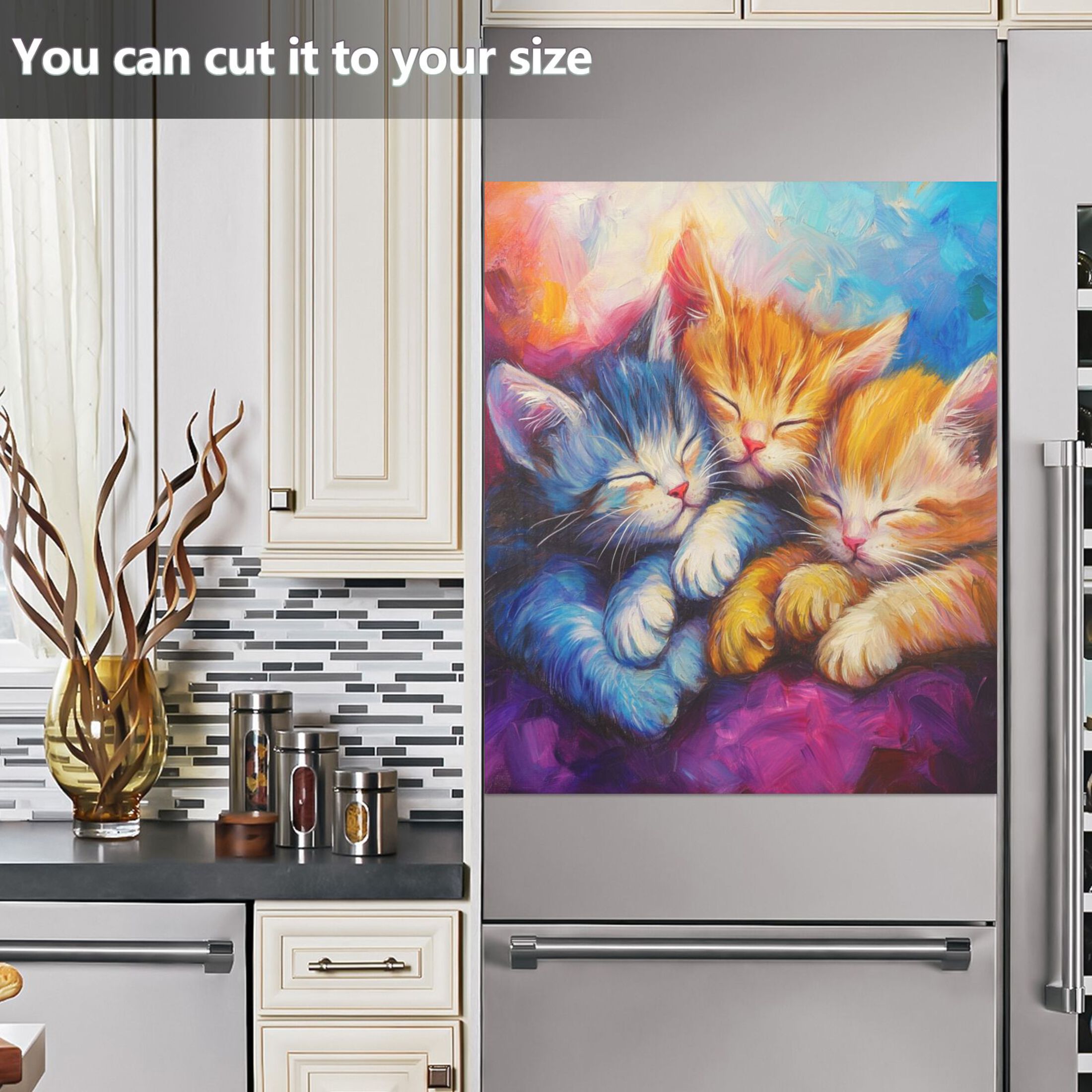 Dishwasher Magnetic Sticker 23x26 Inch Refrigerator Magnetic Sticker Washing Machine Magnetic Sticker Kitchen Panel Magnetic Sticker Home Decor Three Cute Colored Cats