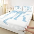 thumbnail image 4 of Erosebridal Blue Bowknot Full Size Sheets for Girls, Monogrammed K Bed Sheets, 4pcs, 1 Flat Sheet, 1 Fitted Sheet and 2 Pillowcases, 4 of 5