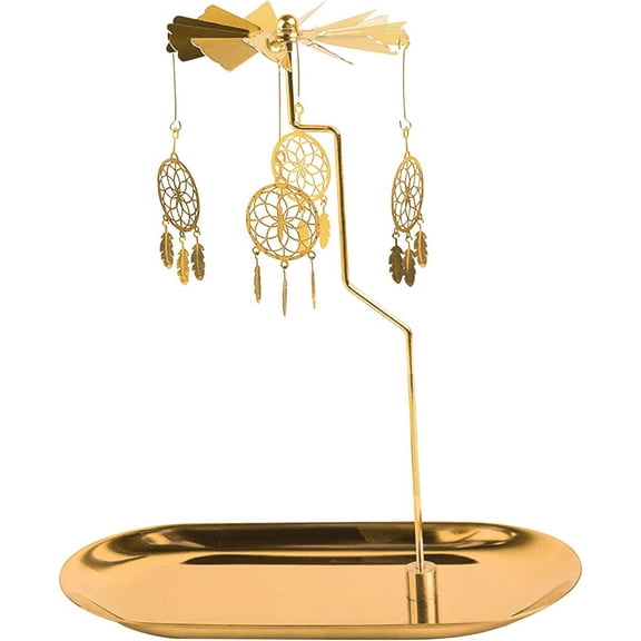 Spinning Candle Holder with Tray, Glod Carousel Candle Spinner, Rotating Metal Tea Light Candle Holder for Table Centerpiece, Christmas, Valentine's Day, Party Decor, Gift (Gold Dreamcatcher)