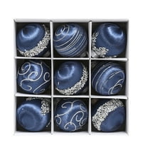 SLYNSHome 9Pcs Christmas Tree Balls Ornaments,Luxury Christmas Satin Balls Vintage Glitter Hanging Decorations for Holiday Wedding Party - Blue