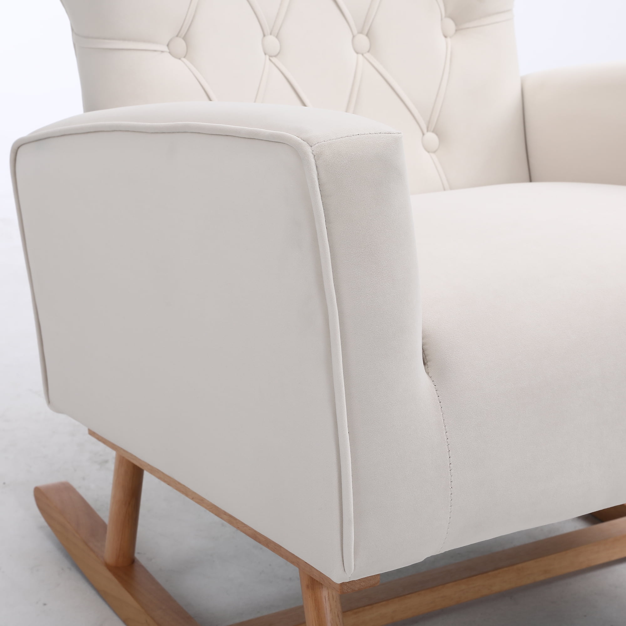 Resenkos Modern Velvet Rocking Chair Nursery with High Backrest, Living Room Accent Chair Armchair, White Resenkos Modern Velvet Rocking Chair Nursery with High Backrest, Living Room Accent Chair Armchair, White