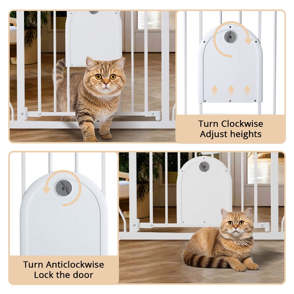 Pet Gate, 29.5''-34.25'' Domipet Pet Gate with Cat Door, Pressure Mount, Safety Gate Gift,White