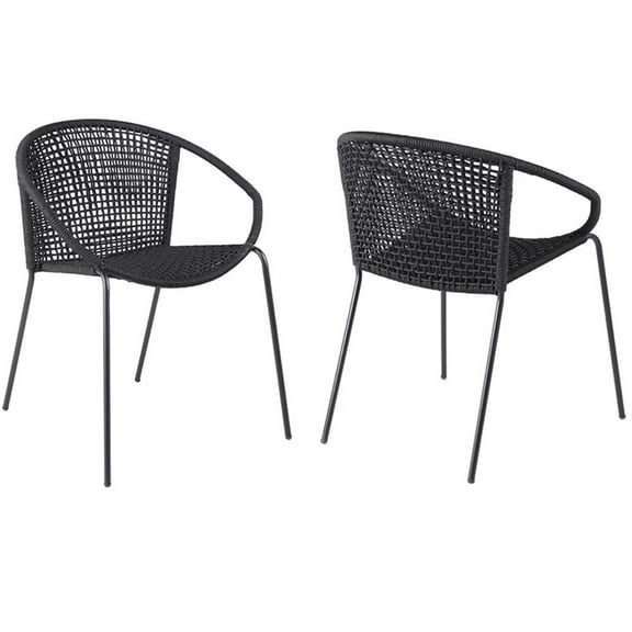Snack Indoor Outdoor Stackable Steel Dining Chair with Black Rope - Set of 2