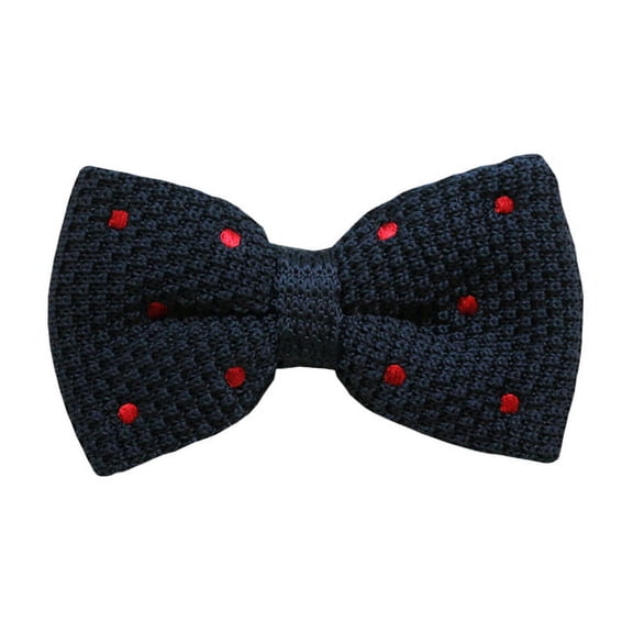 Navy Blue, Red Dotted Men's Knit Pre-Tied Bow Tie