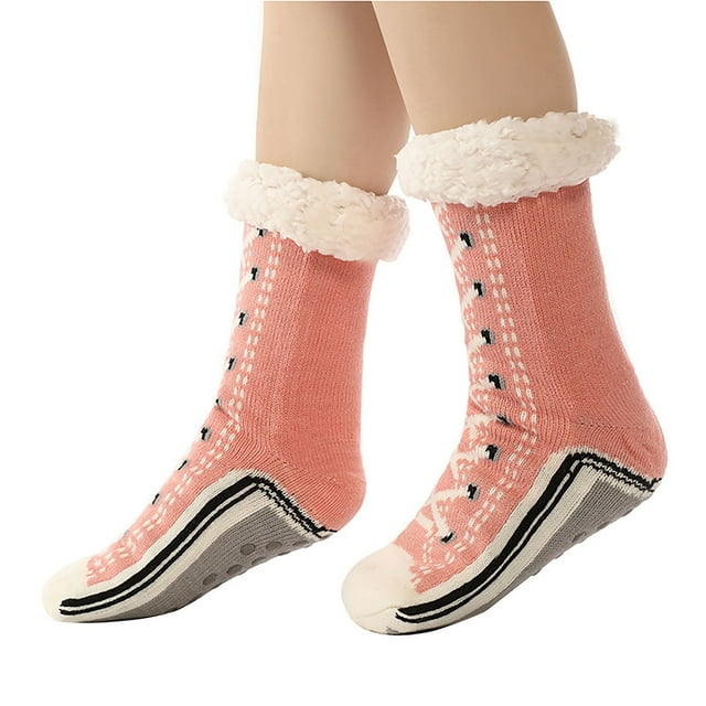 Aocisk Chaussettes Antidérapantes Confortables pour Femmes avec Semelle Doublée pour Intérieur et Extérieur Rose Taille Unique