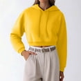 thumbnail image 4 of Wang6 White Cropped Hoodies for Womens Causal Loose Fit Solid Pullover Sweatshirts Trendy Fall Drawstrings Long Sleeve V Neck Tops Yellow XS, 4 of 5
