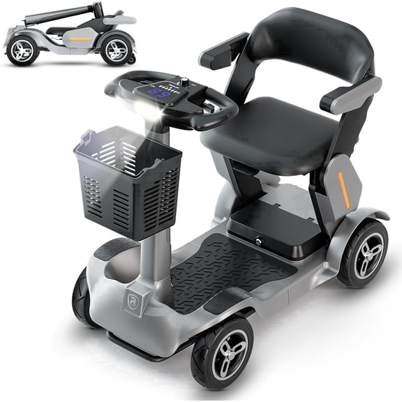 GLIDEZONE 4 Wheel Foldable Mobility Scooter for Seniors & Adults, 35 Miles Long Range Electric Travel Scooter with Basket & Charger