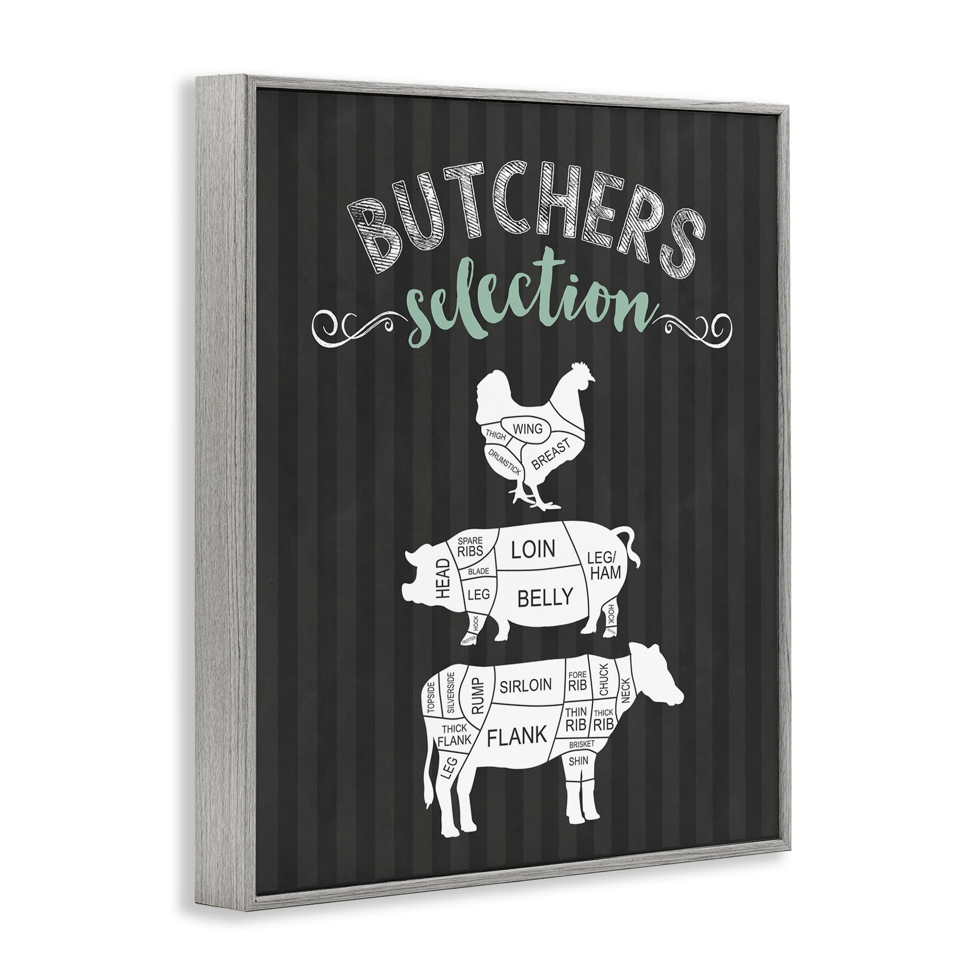 Butchers Selection Animal Sections Gray Framed Giclee Art, design by Lettered and Lined
