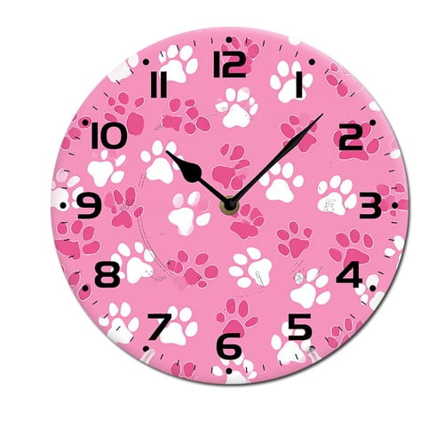 ZXCXRQFa Home Clocks Animal Paw Prints Wall Clock Battery Operated Non Ticking Silent Analog Rustic Farmhouse Round Clock Wood Decor for Home Kitchen Living Room Bathroom