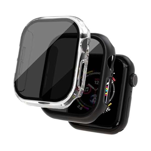 wonima44 2 Pack Privacy Case for Apple Watch Screen Protector, Anti-Spy Tempered Glass Film Apple Watch Cover Hard PC Case Bumper for iWatch Series 11 Series 10 - Black/Clear 42mm