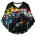 thumbnail image 4 of Colorful Splatter Game Controller Art Women's V-Neck Blouse With 3/4 Ruffled Bell Sleeves Casual Top Ladies Blouses, 4 of 7