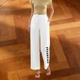 thumbnail image 5 of ROHUUQUE Jogger Pants for Women Cotton Linen Mid Rise Elastic WaistSolid Loose Cropped Trousers with Side Pockets Side Button White, 5 of 8