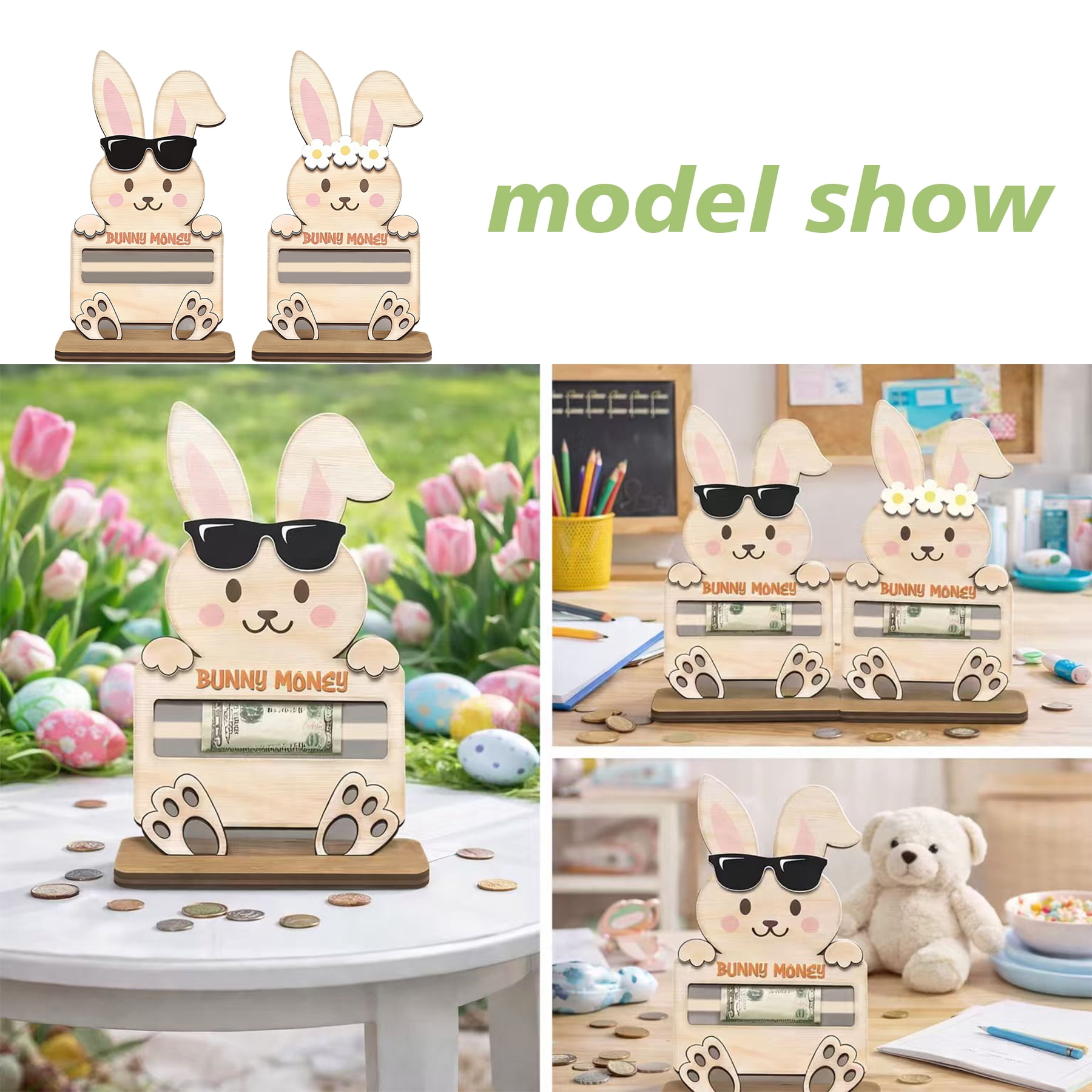 13PCS Easter Bunny Plush Decoration Set,  Easter Decorations with 2 Bunny Plush Toys (7.48in), Easter Money Holder Stand, DIY Easter Craft Ornaments, Easter Basket Stuffers Spring Holiday Decor