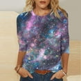 thumbnail image 2 of Olyvenn Star Sky Print 3/4 Length Sleeve Tops for Women 2025 Spring New Shirts Blouses Womens Three Quarter Sleeve Tops Purple M, 2 of 5