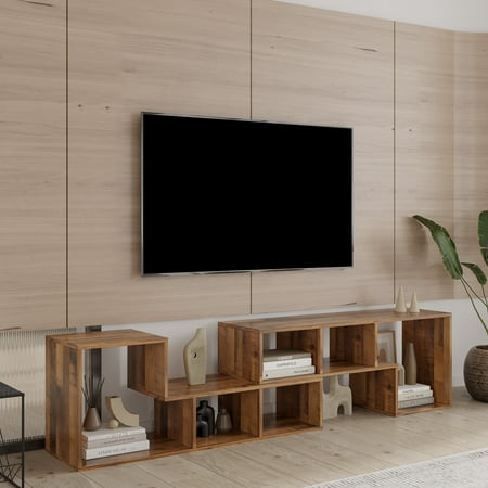 Now For The 2 Pieces Tv Console Stand Modern Bedroom Entertainment Table With Bookcase Shelf Living Room Double L Shaped Extendable And Twistable Home Furniture Oak Tv Console Stand, Furniture Home Entertainment Tv Console