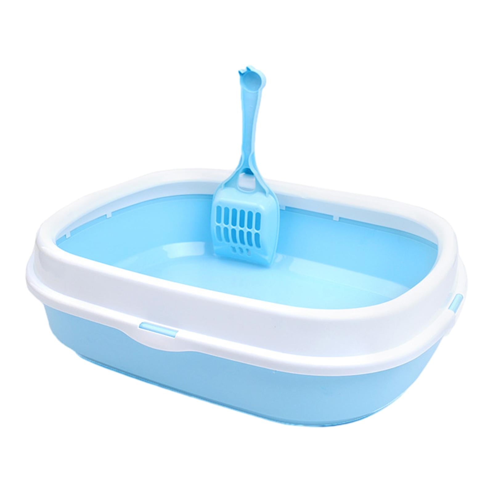 EHJRE Cat High Sided Durable for All Kinds of Cat Litter Sturdy Splashproof Open Top Pet Litter Tray Kitten Potty Toilet Light Blue