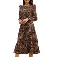 thumbnail image 1 of Vestido de manga larga con volantes y estampado de leopardo con cuello redondo y estampado informal a la moda para mujer Fridja NMB1486, 1 of 7