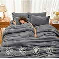 thumbnail image 2 of 7 Pieces Queen Comforter Set, Soft Bed in a Bag Queen Size, All Season Bedding Set with Comforter, Flat Sheet, Fitted Sheet, Pillowcases & Shams, Dark Grey, 2 of 13