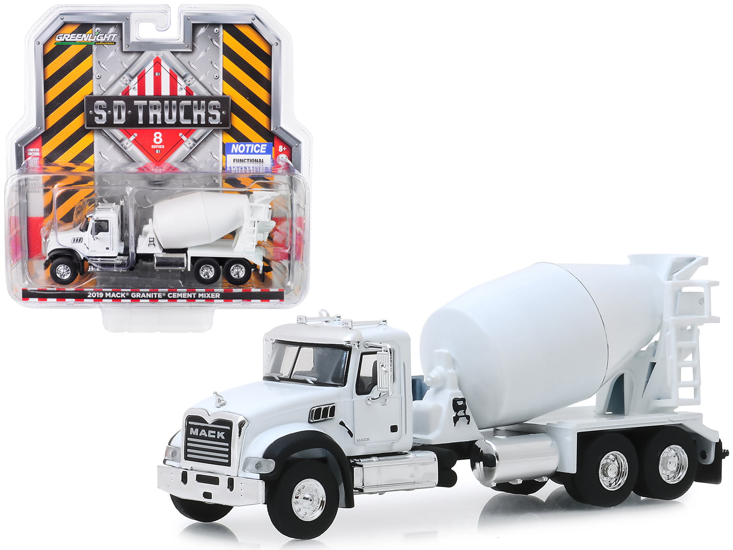 Trucks Series 8 1/64 Diecast Model by 2019 Mack Granite Cement Mixer White S.D 