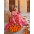 thumbnail image 6 of Janasya Indian Women's Peach Georgette Floral Print Kurta with Flared Palazzo and Dupatta, 6 of 7