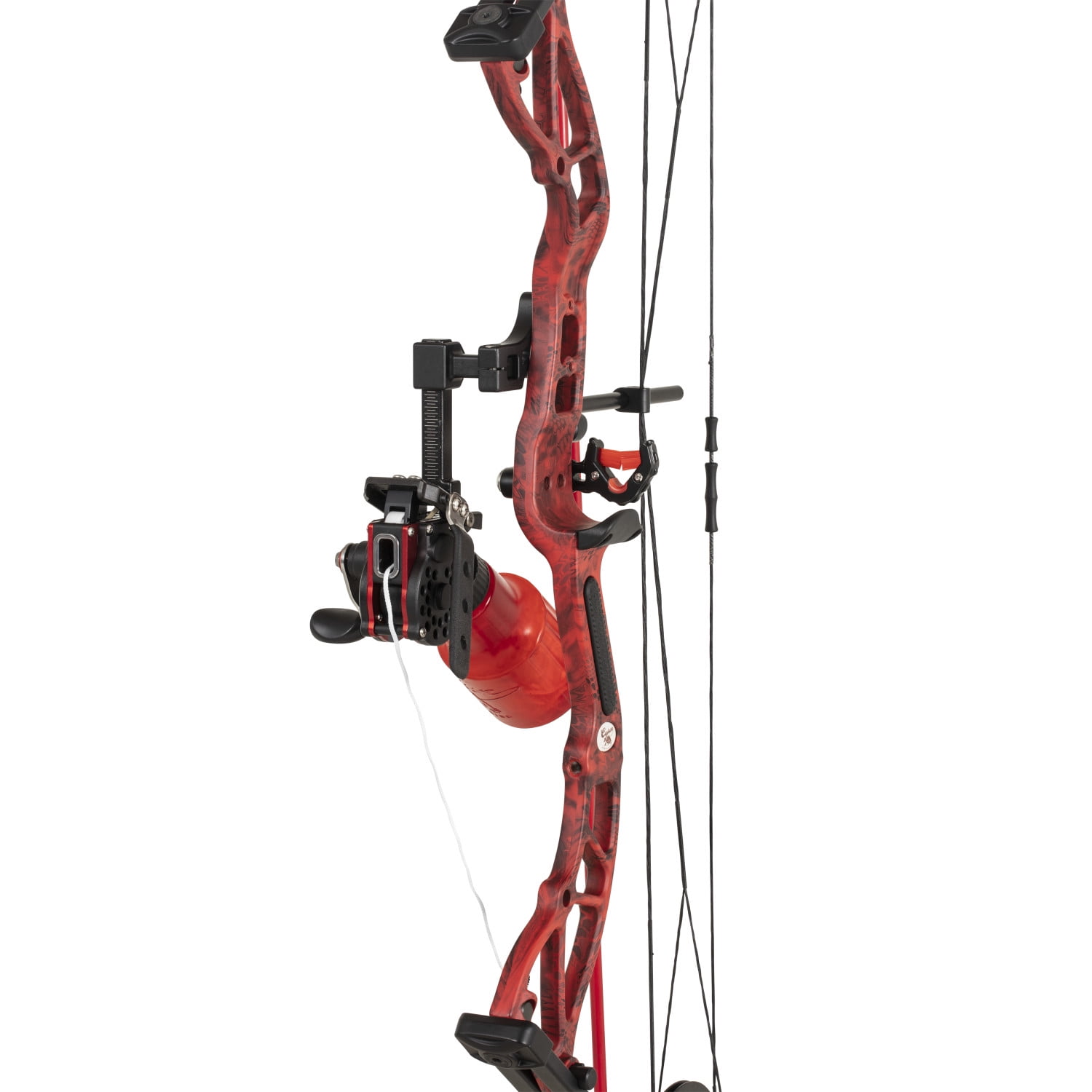Cajun Bowfishing Shore Runner Ext Compound Bowfishing Bow Ready to Fish Kit  with Brush Fire Arrow Rest, Bowfishing Bottle Reel, Blister Buster Finger  Pads, Fiberglass Arrow 