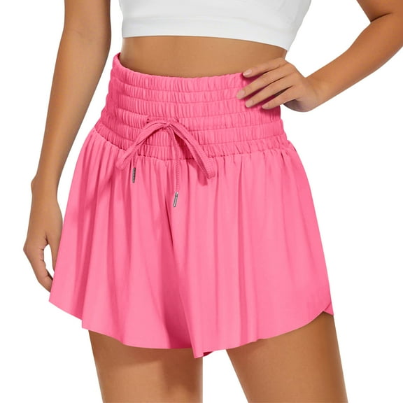 Prdecexlu Womens Shorts Flowy Athletic Butterfly Shorts Casual Summer High Waisted Running Short 2 in 1 Gym Short Hot Pink L