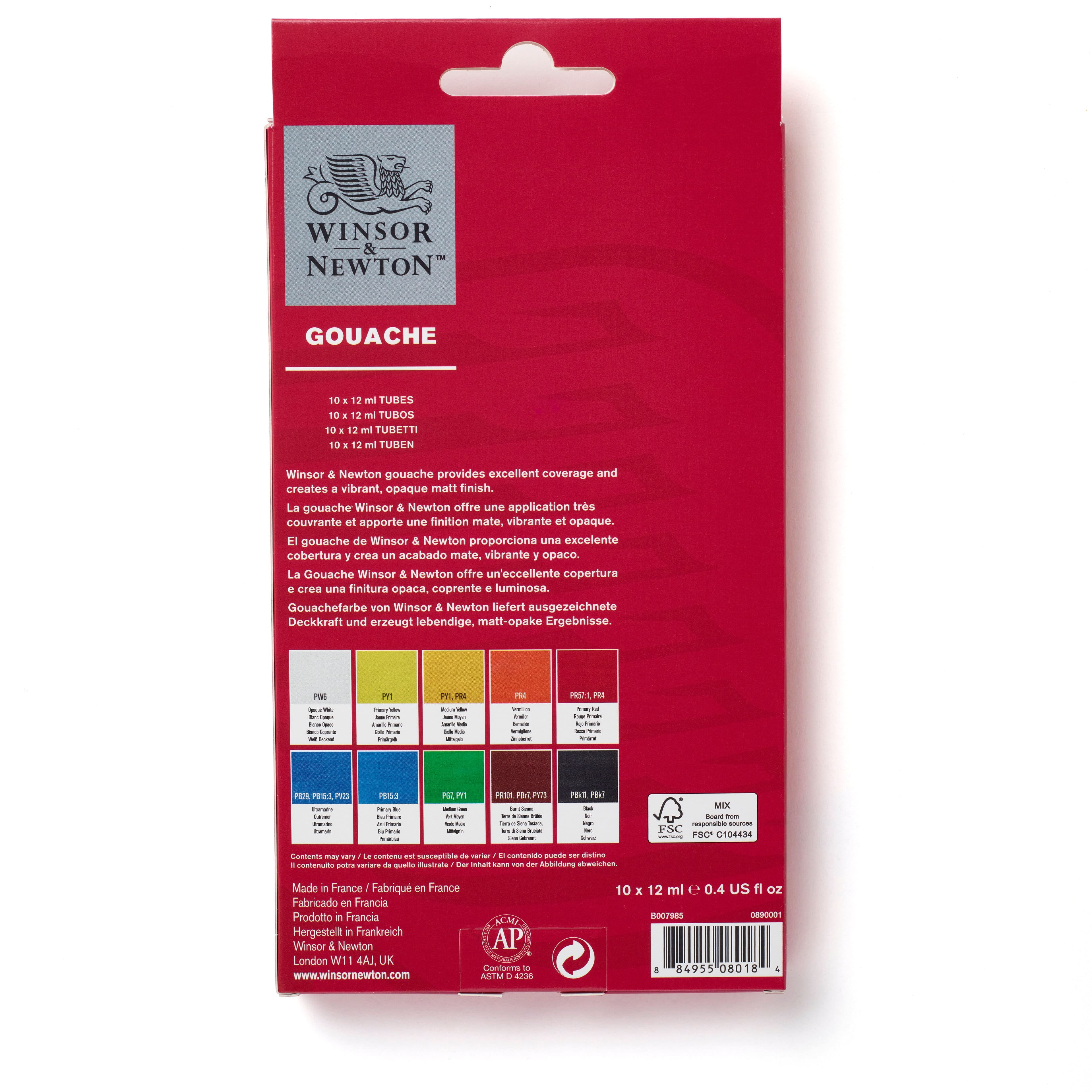 Winsor & Newton Gouache Paint, 12 mL Tubes, 10 Colors