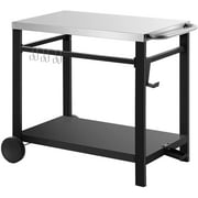 Arlopu Movable Dining Cart, Stainless Steel Double-Shelf Kitchen Worktable with Wheels Outdoor BBQ Food Prep Table