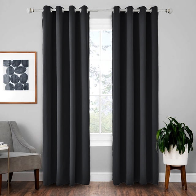 LUXUR Rideaux pour Fenêtres à Oeillets Occultants, Tentures Écoénergétiques, Salon, Intimité, Rideau Occultant pour Fenêtre, Isolé Thermiquement, Chambre, Épais, Uni, Protection UV, Moderne, Noir L:42"Xh:84 Pouces