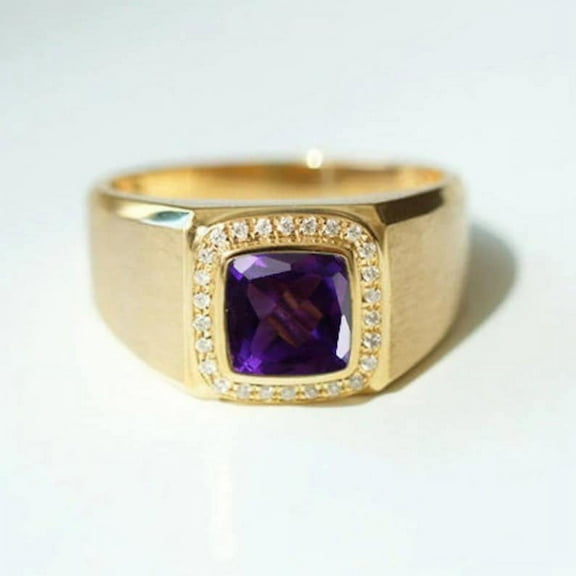 Natural Purple Amethyst Gemstone Ring, Solid 925 Sterling Silver Gold Plated Mens Ring, Mens Statement Ring, February Birthstone Ring,Mens Official Ring