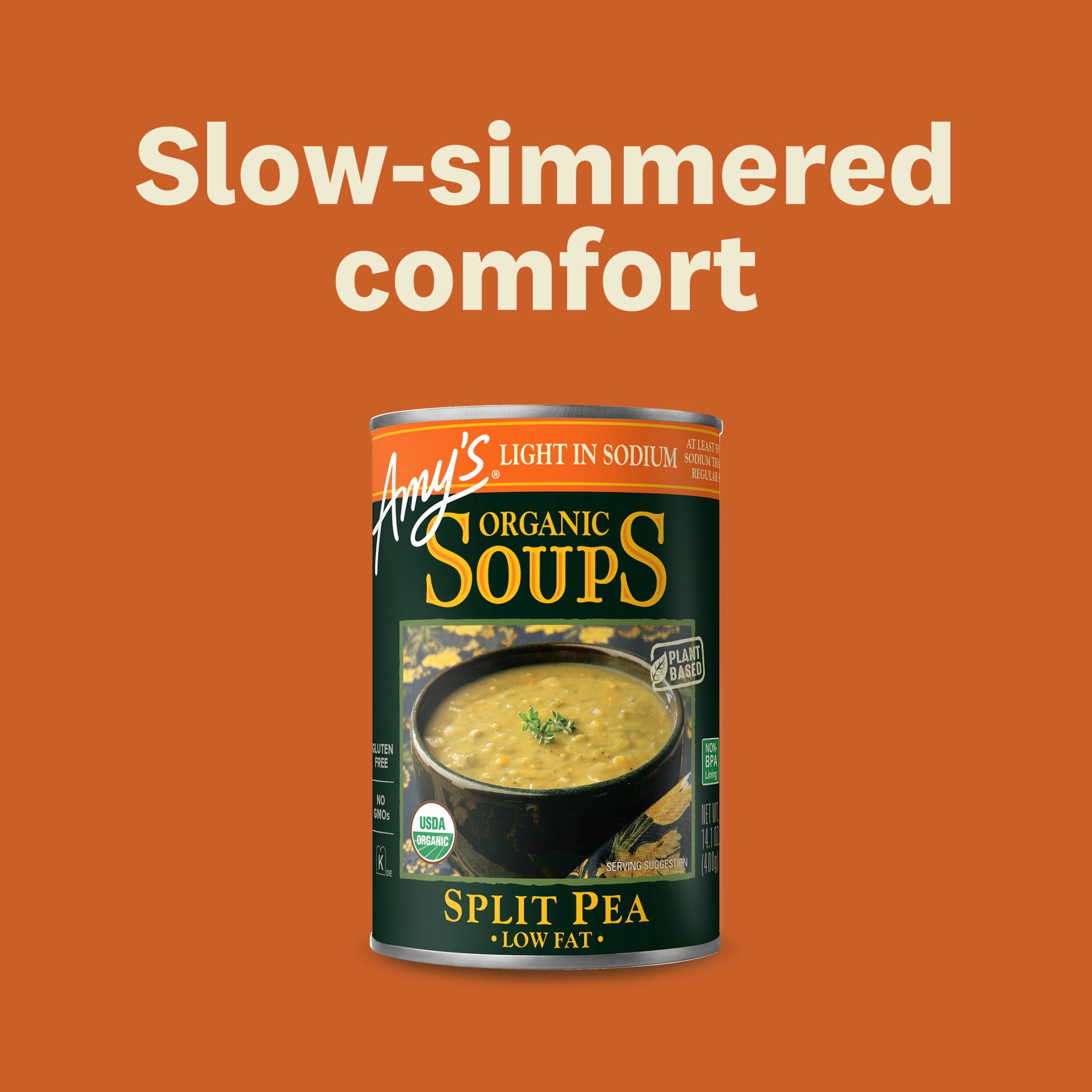 (3 pack) Amy’s Soup, Organic Light in Sodium Split Pea Soup, Made With Organic Vegetables, Canned Soup, 14.1 Oz