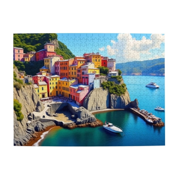 500 Piece Jigsaw Puzzle For Adults Colorful Italian Coastal Village Scenic Harbor Vibrant Buildings Mediterranean Sea Challenging & Relaxing Puzzle Great Gift Idea 20.5X15In