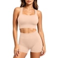 thumbnail image 4 of Women 2 Piece Workout Sets Padded Tank Tops Tummy Control Leggings Gym Outfits,Seamless(Khaki,M), 4 of 8