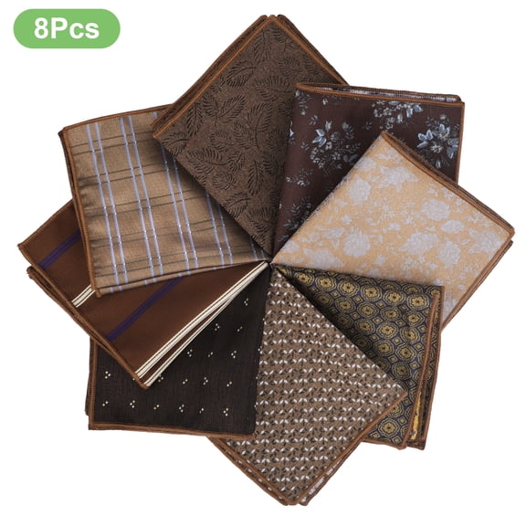TSV 8pcs Handkerchiefs for Men, 9 x 9" Classic Jacquard Pocket Square, Soft Polyester Silk Hankies, Gift for Father's Day