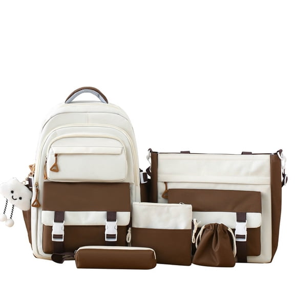 Fgnfyis Backpack for Men Trendy Campus 5 Piece Daypack Bundle Women Casual School Backpack Coffee