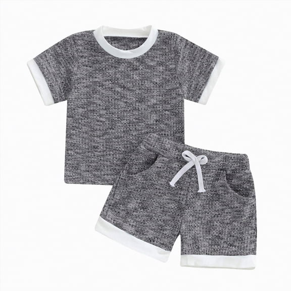Hessimy Toddler Boy Clothes Kids Summer Short Sleeve T-Shirt and Shorts Outfit 2 Piece Sweatsuit Clothing Set(Dark Gray,9-12 Months)